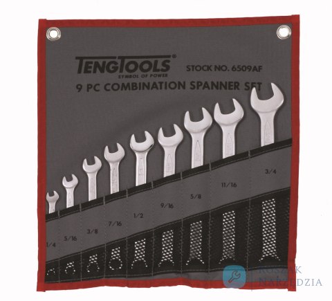 9-elementowy zestaw kluczy płasko-oczkowych calowych 1/4" - 3/4" Teng Tools