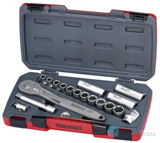 18-elementowy zestaw narzędzi nasadowych nierdzewnych z chwytem kwadratowym 1/2". Teng Tools TS1218