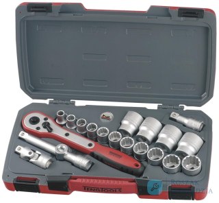 20-elementowy zestaw narzędzi nasadowych calowych z chwytem kwadratowym 1/2". Teng Tools T1220AF