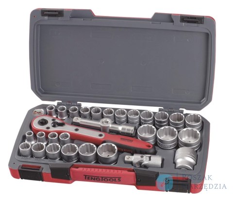 30-elememntowy zestaw narzędzi nasadowych z chwytem kwadratowym 1/2" Teng Tools T1230