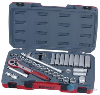 34-elementowy zestaw kluczy nasadowych z chwytem kwadratowym 1/2". Teng Tools M1234