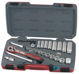 35-elementowy zestaw narzędzi nasadowych calowych Z chwytem kwadratowym 3/8" Teng Tools T3835AF