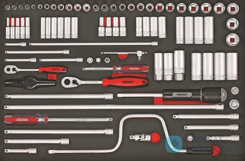 86-elementowy zestaw kluczy nasadowych z chwytem kwadratowym 1/4" i 3/8", Teng Tools TTESK86