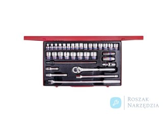 ZESTAW NASADEK 1/2" 33cz. KRÓTKIE 6-kąt. 8 - 32mm Z GRZECHOTKĄ I AKCESORIAMI, KASETA King Tony