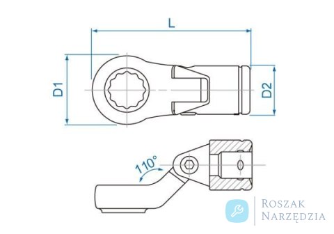 KLUCZ OCZKOWY NASADOWY PRZEGUBOWY 3/8" 12mm, 12-kąt. King Tony