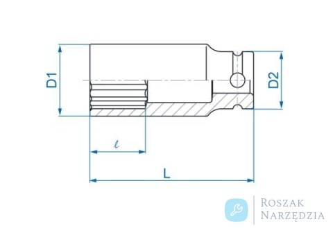 NASADKA DŁUGA UDAROWA 1/2" 17mm x 80mm, 12-kąt King Tony