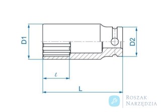 NASADKA DŁUGA UDAROWA CIENKOŚCIENNA 1/2" 30mm x 80mm, 12-kąt King Tony