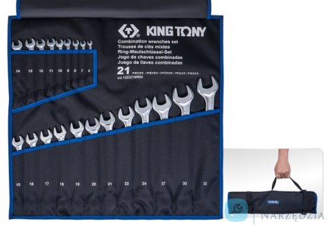 ZESTAW KLUCZY PŁASKO-OCZKOWYCH 21cz. 6 - 32mm, ETUI Z UCHWYTEM King Tony