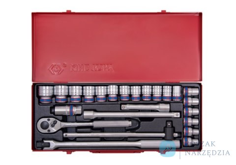 ZESTAW NASADEK 1/2" 24cz. KRÓTKIE 12-kąt. 10 - 32mm Z GRZECHOTKĄ I AKCESORIAMI, KASETA King Tony ZESTAW NASADEK 1/2" 24cz. KRÓTKIE 12-kąt. 10 - 32mm Z GRZECHOTKĄ I AKCESORIAMI, KASETA King Tony