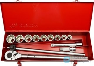 ZESTAW NASADEK 3/4" 13cz. KRÓTKIE 12-kąt. 19-41mm Z GRZECHOTKĄ I AKCESORIAMI, KASETA King Tony