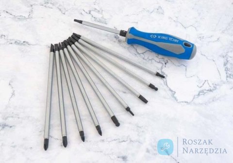 ZESTAW WKRĘTAKÓW Z WYMIENNYMI GROTAMI 11 cz. MIX: TORX, HEX, PŁASKIE, PH, PZ King Tony ZESTAW WKRĘTAKÓW Z WYMIENNYMI GROTAMI 11 cz. MIX: TORX, HEX, PŁASKIE, PH, PZ King Tony