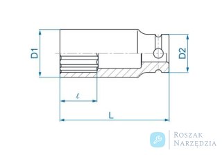 NASADKA DŁUGA UDAROWA 1/2" 21mm x 80mm, 12-kąt King Tony