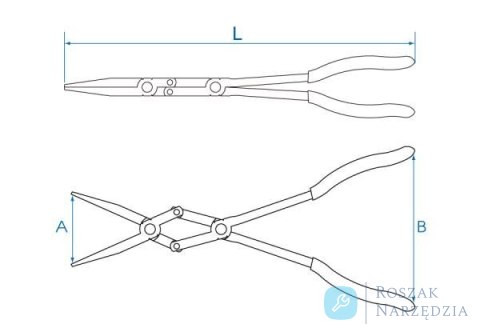 SZCZYPCE EKSTRA DŁUGIE WĄSKIE Z PODWÓJNYM PRZEGUBEM WYGIĘTE, 335mm King Tony