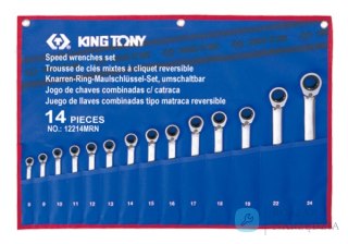 ZESTAW KLUCZY PŁASKO-OCZKOWYCH Z GRZECHOTKĄ DWUKIERUNKOWĄ 14cz. 8 - 24mm, ETUI King Tony