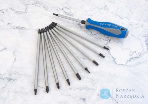 ZESTAW WKRĘTAKÓW Z WYMIENNYMI GROTAMI 11 cz. MIX: TORX, HEX, PŁASKIE, PH King Tony ZESTAW WKRĘTAKÓW Z WYMIENNYMI GROTAMI 11 cz. MIX: TORX, HEX, PŁASKIE, PH King Tony