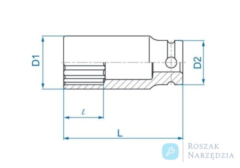 NASADKA DŁUGA UDAROWA CIENKOŚCIENNA 1/2" 20mm x 80mm, 12-kąt King Tony