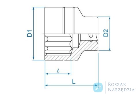 NASADKA KRÓTKA 3/4" CALOWA 2-1/4" x 76mm 12-kąt. Cr-V King Tony