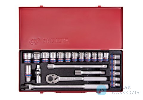 ZESTAW NASADEK 1/2" 24cz. KRÓTKIE 12-kąt. 10 - 32mm Z GRZECHOTKĄ I AKCESORIAMI, KASETA King Tony ZESTAW NASADEK 1/2" 24cz. KRÓTKIE 12-kąt. 10 - 32mm Z GRZECHOTKĄ I AKCESORIAMI, KASETA King Tony