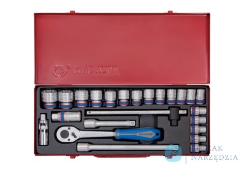 ZESTAW NASADEK 1/2" 24cz. KRÓTKIE 12-kąt. 10 - 32mm Z GRZECHOTKĄ I AKCESORIAMI, KASETA King Tony ZESTAW NASADEK 1/2" 24cz. KRÓTKIE 12-kąt. 10 - 32mm Z GRZECHOTKĄ I AKCESORIAMI, KASETA King Tony
