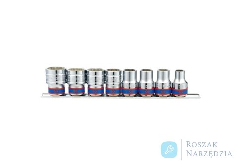 ZESTAW NASADEK 1/2" 8cz. KRÓTKIE 6-kąt. 10 - 22mm, SZYNA King Tony ZESTAW NASADEK 1/2" 8cz. KRÓTKIE 6-kąt. 10 - 22mm, SZYNA King Tony
