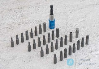 ZESTAW BITÓW 1/4" 32cz. Z UCHWYTEM 7702-25 +753-63, PŁASKIE 3 - 6mm, PH1-PH3, PZ1- PZ3, HEX 3 - 6mm, TORX T10 -T40 King Tony