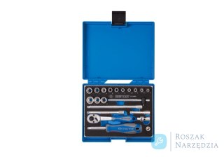 ZESTAW NASADEK 1/4" 24cz. KRÓTKIE, 6-kąt. 4 - 14mm, Z AKCESORIAMI, CHROM, KASETA Z TWORZYWA King Tony