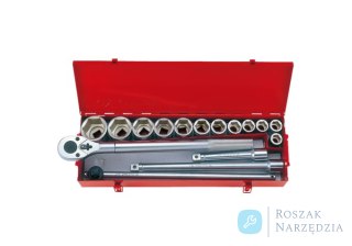 ZESTAW NASADEK 3/4" 16cz. KRÓTKIE 6-kąt. 21-50mm Z GRZECHOTKĄ I AKCESORIAMI, KASETA King Tony