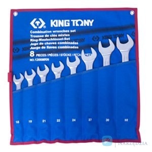 ZESTAW KLUCZY PŁASKO-OCZKOWYCH 8cz. 18 - 32mm, ETUI King Tony