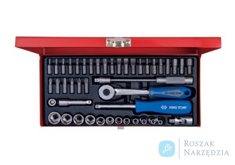 ZESTAW NARZĘDZI 1/4" 45cz. NASADKI KRÓTKIE, 6-kąt. 4 - 14mm + BITY, Z GRZECHOTKĄ I AKCESORIA, KASETA King Tony