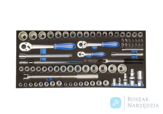 ZESTAW NASADEK 1/4"+ 3/8" + 1/2" 77cz. KRÓTKIE 12-kąt. 4-32mm, 3/16" - 1-1/4" Z AKCESORIAMI, WKŁAD Z PIANKI EVA DO SKRZYNKI King