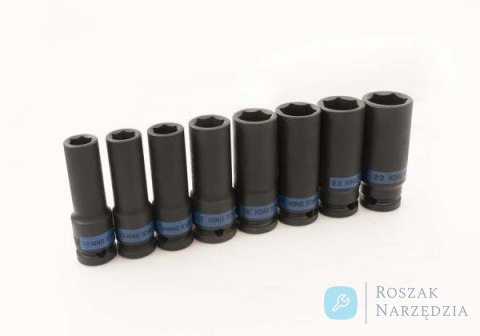 ZESTAW NASADEK UDAROWYCH 1/2" 8cz. DŁUGIE 6-kąt. 12 - 23mm, KASETA King Tony ZESTAW NASADEK UDAROWYCH 1/2" 8cz. DŁUGIE 6-kąt. 12 - 23mm, KASETA King Tony