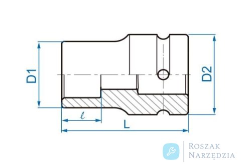 NASADKA DŁUGA UDAROWA 1" 19mm x 76mm, 4-kąt, DO OSI TYLNEJ King Tony