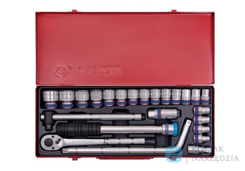 ZESTAW NASADEK 1/2" 24cz. KRÓTKIE 12-kąt. 10 - 32mm Z GRZECHOTKĄ I AKCESORIAMI, KASETA King Tony ZESTAW NASADEK 1/2" 24cz. KRÓTKIE 12-kąt. 10 - 32mm Z GRZECHOTKĄ I AKCESORIAMI, KASETA King Tony