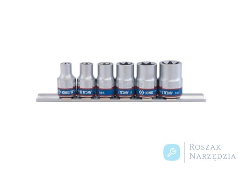 ZESTAW NASADEK GWIAZDKOWYCH 3/8" 6cz. KRÓTKIE E-TORX E8 - E18, SZYNA, King Tony ZESTAW NASADEK GWIAZDKOWYCH 3/8" 6cz. KRÓTKIE E-TORX E8 - E18, SZYNA, King Tony