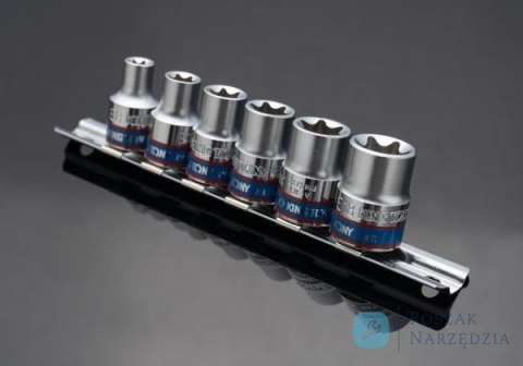 ZESTAW NASADEK GWIAZDKOWYCH 3/8" 6cz. KRÓTKIE E-TORX E8 - E18, SZYNA, King Tony ZESTAW NASADEK GWIAZDKOWYCH 3/8" 6cz. KRÓTKIE E-TORX E8 - E18, SZYNA, King Tony