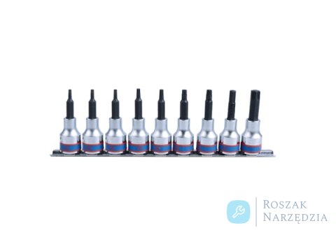 ZESTAW NASADEK Z KOŃCÓWKĄ TORX 1/2" 9 cz. DŁUGIE T20 - T60 ZESTAW NA SZYNIE King Tony ZESTAW NASADEK Z KOŃCÓWKĄ TORX 1/2" 9 cz. DŁUGIE T20 - T60 ZESTAW NA SZYNIE King Tony