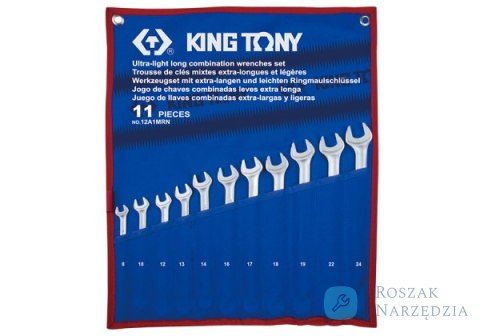 ZESTAW KLUCZY PŁASKO-OCZKOWYCH DŁUGICH 11cz. 8 - 24mm, ETUI King Tony