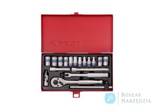 ZESTAW NASADEK 1/4" 18cz. KRÓTKIE, 6/8-kąt. 4 - 12mm Z GRZECHOTKĄ I AKCESORIAMI, KASETA King Tony