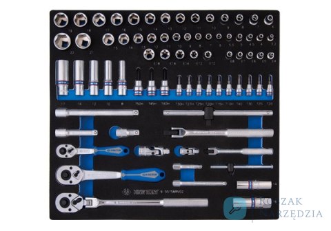 ZESTAW NASADEK 1/4" + 3/8" 75cz. KRÓTKIE/DŁUGIE, 6-kąt. 3.2 - 22mm Z AKCESORIAMI, WKŁAD Z PIANKI EVA DO WÓZKA King Tony