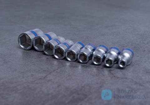 ZESTAW NASADEK 1/4" 9cz. KRÓTKIE, 6-kąt. 4 - 13mm, SZYNA, King Tony