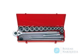 ZESTAW NASADEK 3/4" 16cz. KRÓTKIE 12-kąt. 21-50mm Z GRZECHOTKĄ I AKCESORIAMI, KASETA King Tony