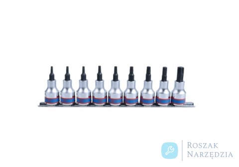 ZESTAW NASADEK Z KOŃCÓWKĄ TORX 1/2" 9 cz. KRÓTKIE T20 - T60 ZESTAW NA SZYNIE King Tony ZESTAW NASADEK Z KOŃCÓWKĄ TORX 1/2" 9 cz. KRÓTKIE T20 - T60 ZESTAW NA SZYNIE King Tony