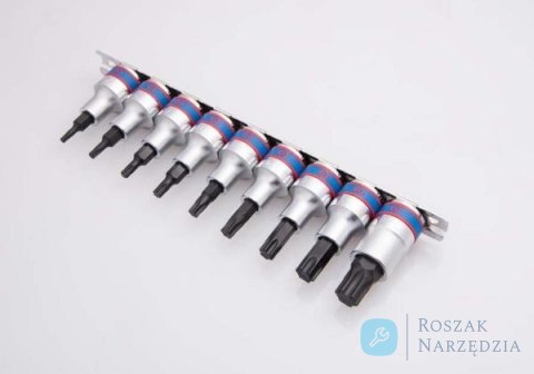 ZESTAW NASADEK Z KOŃCÓWKĄ TORX 1/2" 9 cz. KRÓTKIE T20 - T60 ZESTAW NA SZYNIE King Tony ZESTAW NASADEK Z KOŃCÓWKĄ TORX 1/2" 9 cz. KRÓTKIE T20 - T60 ZESTAW NA SZYNIE King Tony