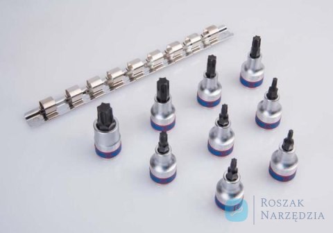 ZESTAW NASADEK Z KOŃCÓWKĄ TORX 1/2" 9 cz. KRÓTKIE T20 - T60 ZESTAW NA SZYNIE King Tony ZESTAW NASADEK Z KOŃCÓWKĄ TORX 1/2" 9 cz. KRÓTKIE T20 - T60 ZESTAW NA SZYNIE King Tony