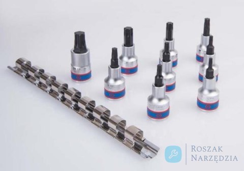 ZESTAW NASADEK Z KOŃCÓWKĄ TORX 1/2" 9 cz. KRÓTKIE T20 - T60 ZESTAW NA SZYNIE King Tony ZESTAW NASADEK Z KOŃCÓWKĄ TORX 1/2" 9 cz. KRÓTKIE T20 - T60 ZESTAW NA SZYNIE King Tony