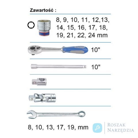 KING TONY - ZESTAW NASADEK 1/2" 24cz. KRÓTKIE 6-kąt. 8-24mm, KLUCZE PŁASKO OCZKOWE, AKCESORIA, WALIZKA GRATIS King Tony