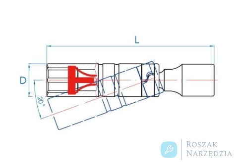 PRZEGUBOWA NASADKA DO ŚWIEC 3/8" 14mm x 94mm 12-kąt. WKŁADKA Z METALOWYM KLIPSEM King Tony