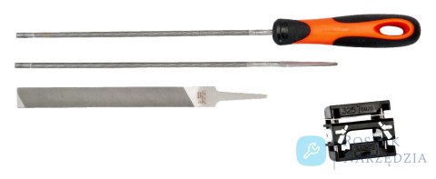 Zestaw pilników łańcuchowych okrągłych 200 mm z rękojeścią Ergo+ i ostrzałką, średnica 4.8 mm, dla pił .325 BAHCO Zestaw pilników łańcuchowych okrągłych 200 mm z rękojeścią Ergo+ i ostrzałką, średnica 4.8 mm, dla pił .325 BAHCO