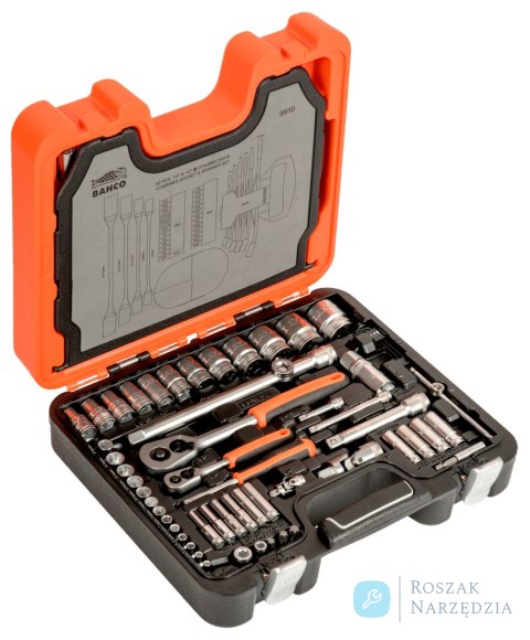 Zestaw narzędziowy z nasadkami 1/4" i 1/2" oraz kluczami płasko-oczkowymi, 91 elementów BAHCO