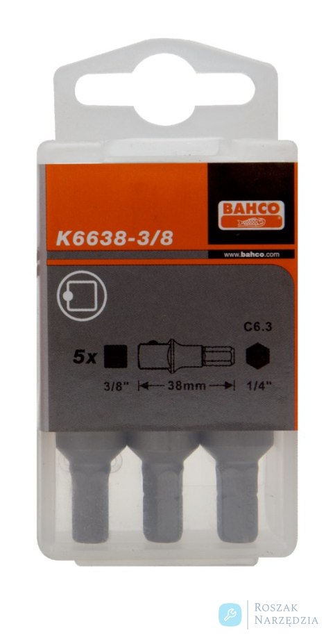 Adapter nasadki 6-kątny 1/4" na kwadrat 3/8" - 38 mm BAHCO